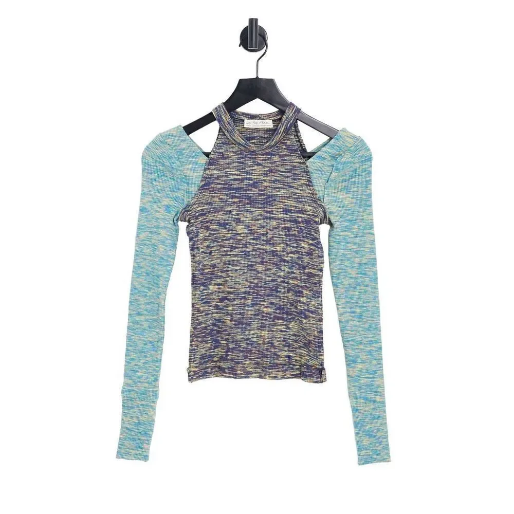 Free People section dyed long sleeve cutout t-shirt in blue XS
